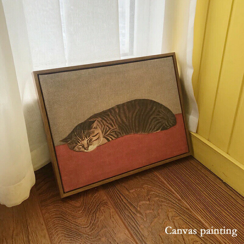 Rakuten - アートパネル 壁絵 寝ている猫 動物 絵画 カンバス 壁絵 木枠付き インテリア パネル入り 壁掛け 癒し アート美術品