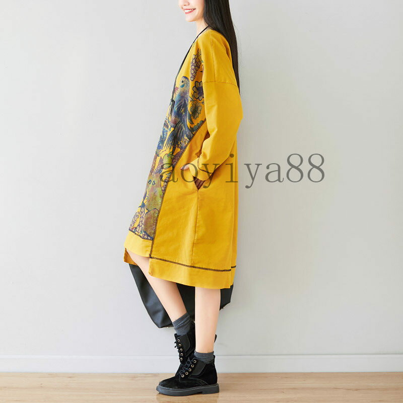 チュニック レディース ワンピース ドルマンスリーブ ビッグサイズ 不規則 パーカー カジュアル 個性的 丸襟