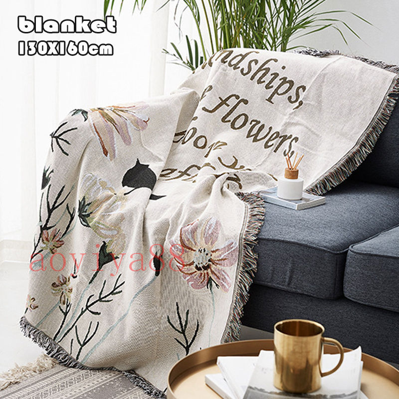 Rakuten - 繊細な花柄 ブランケット ソファー毛布 掛け布団 タペストリー 家庭用 保暖 冷房対策 カジュアル