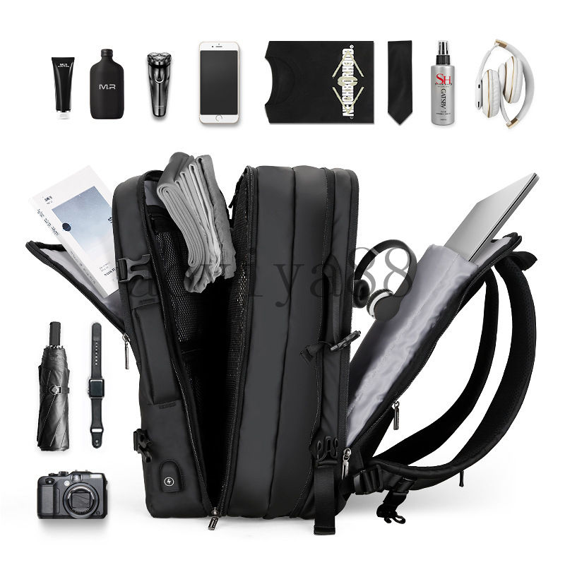 リュックサックバッグ メンズ パックバック タウンリュック USBポート 17インチPC収納 防水 多機能 通勤出張 旅行バッグ 黒 高級感満載(4.0)