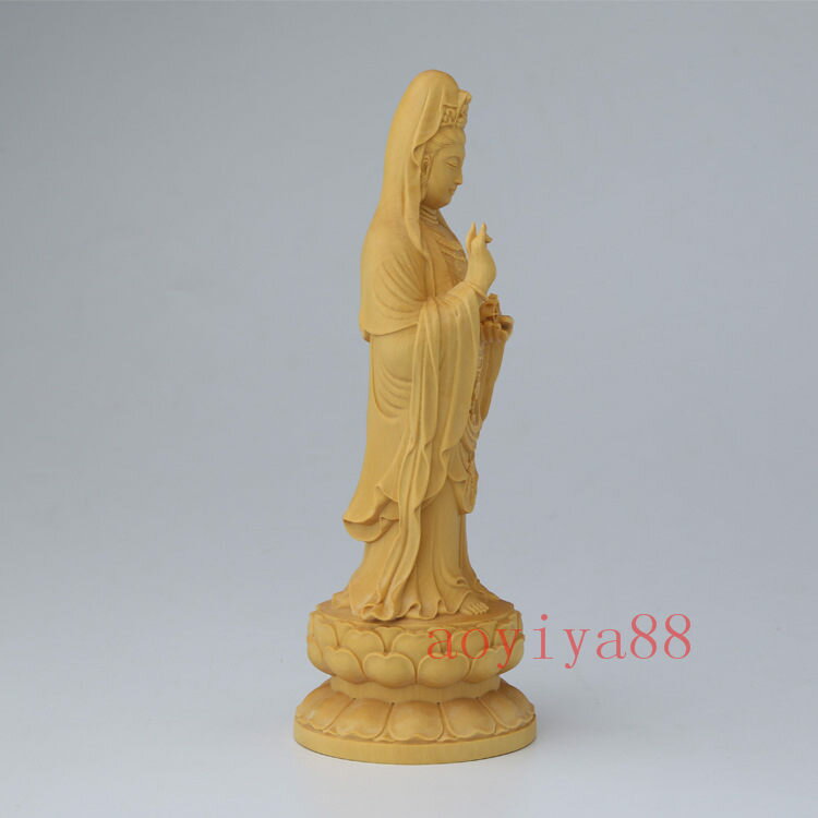 仏像 【縁起仏像：南海観音菩薩】 置物 柘植製高級木彫り 15cm木製手彫り 開運祈願 厄除け 風水 祈る 純手工彫刻 精密彫刻