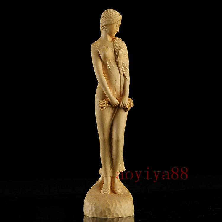 Rakuten - 黄楊木彫り 美少女 玄関置物 擺件 一本彫り 木製彫刻 開運/お守り 純手工彫刻 古き良き伝統を踏襲している 民間芸人手作 美しい印象