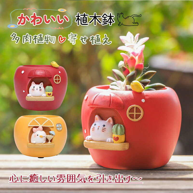 樂天商城 - 鉢 小型 植木鉢 アップルとオレンジ模様 かわいい 多肉植物 寄せ植え フラワーポット ガーデンポット ミニチュア景観 サボテン プランター 箱庭 ガーデン 誕生日 贈り物