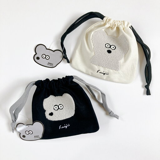 送料無料 ねずみのANDY サガラ刺繍 フェイス 巾着 ポーチ 小物入れ コスメポーチ おしゃれ モノクロ ねずみ アンディ ポーチ 送料無料 ねずみのANDY サガラ刺繍 フェイス 巾着 ポーチ 小物入れ コスメポーチ おしゃれ モノクロ ねずみ アンディ ポーチ