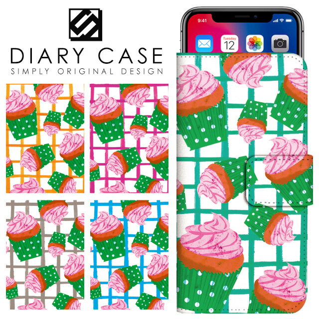 スマホケース 手帳型 全機種対応 スライド式 iPhone17 Pro Max Air iPhone16e iPhone16 Plus iPhone15 iPhone14 mini ケース SE3 Xperia 10 1 VII Pixel10 Pixel9a AQUOS R10 wish5 sense10 Galaxy S25 S24 5G arrows We2 OPPO Reno9 カップケーキ スイーツ柄 携帯ケース