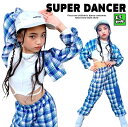 キッズダンス衣装 セットアップ ヒップホップ 衣装 子供ダンス服 ダンスウェア ダンス衣装 キッズ 派手 チェック柄 へそ出し ショート丈シャツ パンツ ガール...