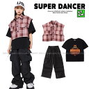 キッズダンス衣装 セットアップ 黒 ヒップホップ 衣装 ダンス衣装 キッズ 男の子 ガールズ チェック柄 ベスト カーゴパンツ K-POP 韓国