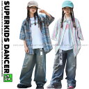 ダンス衣装 キッズ ヒップホップ 衣装 セットアップ チェック柄 ストライプ シャツ デニム キッズダンス衣装 子供ダンス服 ダンスウェア K-POP 韓国