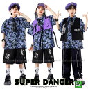 シャツ キッズダンス衣装 ヒップホップ 衣装 ダンス衣装 キッズ セットアップ 男の子 ガールズ 花柄シャツ 派手 K-POP 韓国 総柄 紫 黒