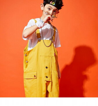 オーバーオール キッズダンス衣装 派手 つなぎ ヒップホップ ダンス衣装 男の子 女の子 K-POP 韓国 サロペット 黄色 ベージュ カーキ