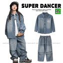 キッズダンス衣装 セットアップ ヒップホップ ダンスファッション ダンス衣装 男の子 ガールズ デニムシャツ デニムパンツ K-POP 韓国