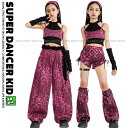 キッズダンス衣装 セットアップ ガールズ ヒップホップ 衣装 派手 ピンク ヒョウ柄 レオパード ダンス衣装 キッズ 子供ダンス服 ダンスウェア K-POP 韓...