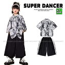 キッズダンス衣装 セットアップ ヒップホップ ファッション ダンス衣装 キッズ 男の子 女の子 水墨画 シャツ パンツ 派手 K-POP 韓国 黒