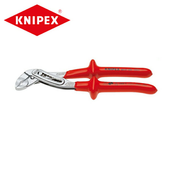 商品詳細製造クニペックス/KNIPEX品番8807-250仕様ヘッド仕上げ: クロムメッキハンドル仕様: 1000V絶縁ディップコーティング(VDE絶縁テスト済み)つかみ面: 横すじ入りパイプ容量(Φinch): 2ナット開口範囲(mm): 46パイプ開口範囲(Φmm): 50調節段数: 9全長(mm): 250質量(g): 420説明掴み面には特殊焼き入れされた歯がつけられています。歯の硬度は約 61 HRCで耐摩耗性が高ので確実な掴みが長期間続きます。材質はオイル焼き入れ焼き戻し処理済みのクロームバナジウム電気鋼。鍛造により大変頑丈です。DIN EN/IEC60900基準に適合。同じ長さの従来のウォーターポンププライヤーに比べより高い性能と快適性。9段階のノッチ調整により掴み能力を30％アップ。ヘッドとジョイント部分のスリムな構造によりワークへのアクセスにとくに優れています。パイプやナットにセルフロックするのでワークから滑り落ちることがなく力を入れずに作業できます。ボックスジョイント構造のダブルガイドにより非常に安定しています。挟み込み防止により指が挟まれるのを防ぎます。備考※掲載画像と商品が異なる場合がございます。そういった場合はメーカー提供の代表画像として商品画像を掲載しております。恐れ入りますが商品名や仕様等をご確認頂き、お間違いのないようご注文下さいませ。