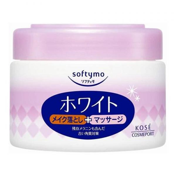【商品名】 ソフティモ コールドクリーム ホワイト 【このような場合に】 メイク落としに 【製造販売会社】 コーセー（KOSE） 【ご使用について】 ・手のひらに適量(さくらんぼ大／約3g)をとり、メイクとよくなじませます。 ・そのあと水かぬるま湯で充分に洗い流すか、ティッシュペーパー等でやさしくふきとってください。*そのあと洗顔料をお使いください。 【成分・添加物】 ミネラルオイル、水、BG、セテアリルアルコール、ステアロイルグルタミン酸、オリーブ油、オレンジ油、トコフェロール、ハトムギエキス、(アクリレーツ／アクリル酸アルキル(C10-30))クロスポリマー、エタノール、カオリン、カルボマー、クエン酸、ジメチコン、ステアリン酸グリセリル、セスキオレイン酸ソルビタン、ポリソルベート80、ラウリン酸ポリグリセリル-10、ラウロイルグルタミン酸Na、水酸化Na、フェノキシエタノール、メチルパラベン 製品の特徴 ●美容液成分inで美肌ケア。透明感のある素肌に ●植物生まれのクレンジング成分※1配合 ・抜群のクレンジング力を実現。まろやかな感触のクリームが、毛穴や肌のキメに入り込んだ落ちにくいメイクもすばやく浮き上がらせ、しっかり落とします。 ・オリーブオイル(エモリエント)配合 ●美容液成分ハトムギエキス＆うるおいベール成分※2(保湿)配合 くすみの原因となる残存メラニンも含んだ古い角質もスッキリ落とし、クリアな素肌へみちびきます。 ●指すべりが良いクリームで、マッサージ料としてもお使いいただけます。 ●角質柔軟成分(クエン酸)配合 ●くすみクリアパウダー※3(整肌)配合 ●無香料・無着色 ●洗い流し・ふきとり両用