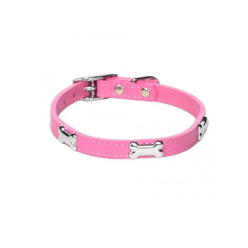 【送料無料！（地域限定）】岡野製作所 犬・猫用首輪 Wレザーカラー ボーン 1個入 (M ピンク)