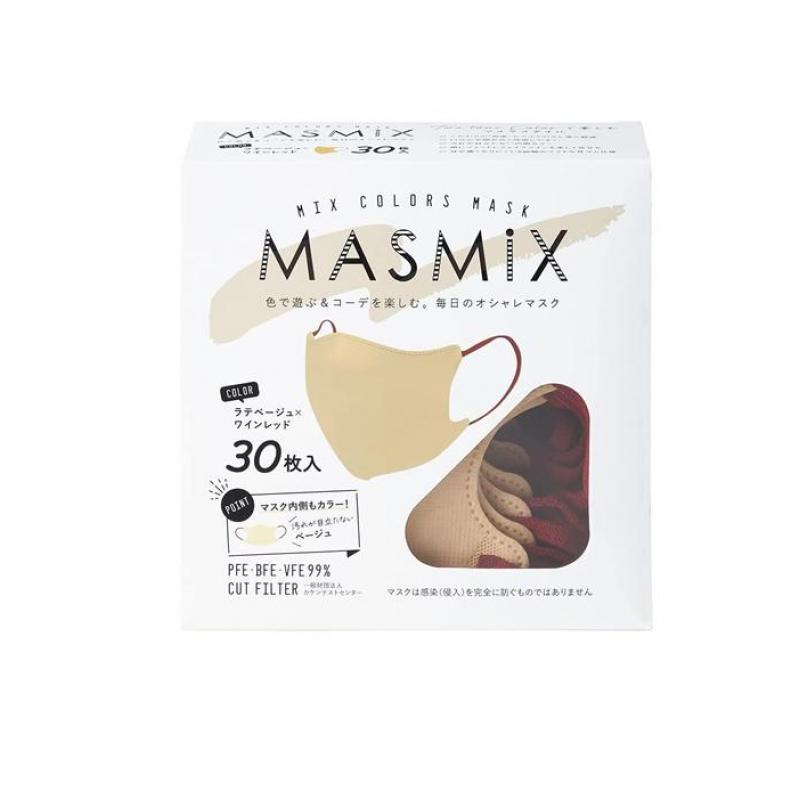 【送料無料 地域限定 】MASMiX マスミックス マスク 30枚入 ラテベージュ ワインレッド 