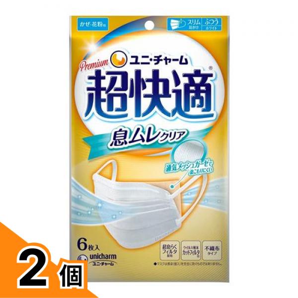 【送料無料！（地域限定）】超快適マスク 息ムレクリアタイプ 6枚入 (ふつうサイズ) 2個セット
