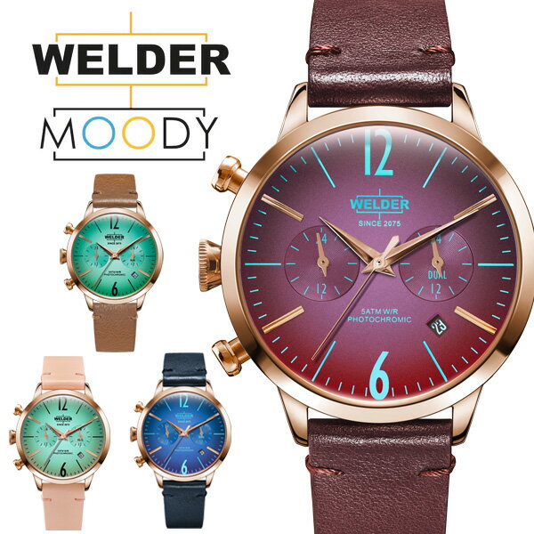 腕時計 レディース メンズ WELDER MOODY/ウェルダー ムーディー デュアルタイム 38mm ブランド 高級 偏光ガラス レザーベルト 三針 プレゼント ギフト WWRC100/WWRC103/WWRC106/WWRC112