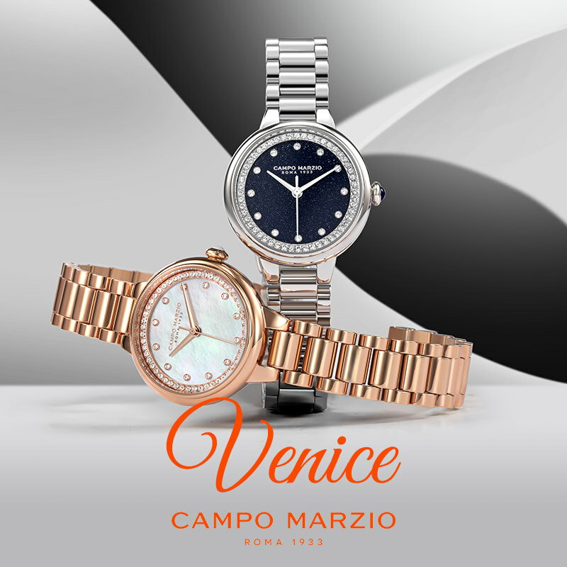  カンポ マルツィオ CAMPO MARZIO Venice 腕時計 レディース ベニス ステンレスベルト スワロフスキー ローズゴールド シルバー イタリア おしゃれ 上品 女性 プレゼント