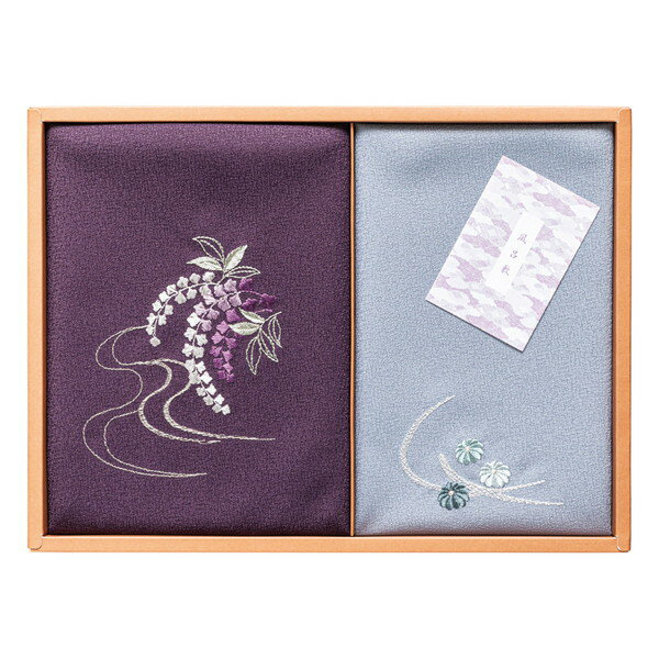 乐天商城 - 洛北 刺繍入り二巾風呂敷＆刺繍入り金封包み(紫)＜2000＞