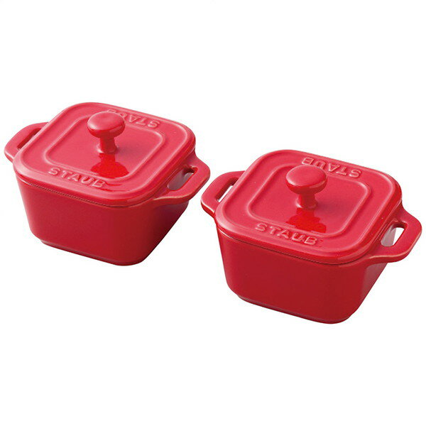 乐天商城 - ストウブ スクエアココットペア(チェリー)＜3200＞母の日 ギフト 内祝い お祝い 手土産 お土産 プレゼント 誕生日 引き出物 結婚内祝い 出産内祝い 出産祝い 結婚祝い 贈答品★オーブンや電子レンジ、冷凍、冷蔵での使用はもちろん、器としても重宝します