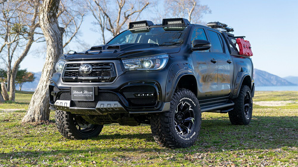 【メーカー名】WALD/ヴァルドSPORTS LINE BLACK BISON EDITION/スポーツラインブラックエディション【適合車種】トヨタ　ハイラックス【年式/型式】H29.9〜R2.7/GUN125/前期【商品名】2点キット【セット内容】フロントバンパースポイラー/リアスパッツ【塗装/未塗装】未塗装【カラー】-【素材】FRP製【特記事項】フロントバンパースポイラー…装着にはラリーエディショングリルが必要。ヘッドライトウォッシャー使用不可。ナンバープレートホルダー、ネット付属。LEDランプ(LEDSL10P)別売。【注意】配送先が法人様の場合表示の送料でご購入頂けます。配送先入力欄より法人『住所・屋号・担当者・電話番号(固定電話のみ)』をご指定ください。【定価】211200円【納期】納期はメーカーの在庫や生産状況によって異なりますのでトラブル防止の為、必ず事前にお問い合わせ下さい。【送料/配送】■この商品の基本送料(本州、四国、九州)は【 送料無料 】となります。■北海道送料は【 4400円 】となります。(※北海道送料が掛る場合、会計時に自動計算されませんのでご注意ください。)※沖縄県/離島は別途お見積りさせて頂きますので、ご注文前に必ず送料の確認をお願いします。