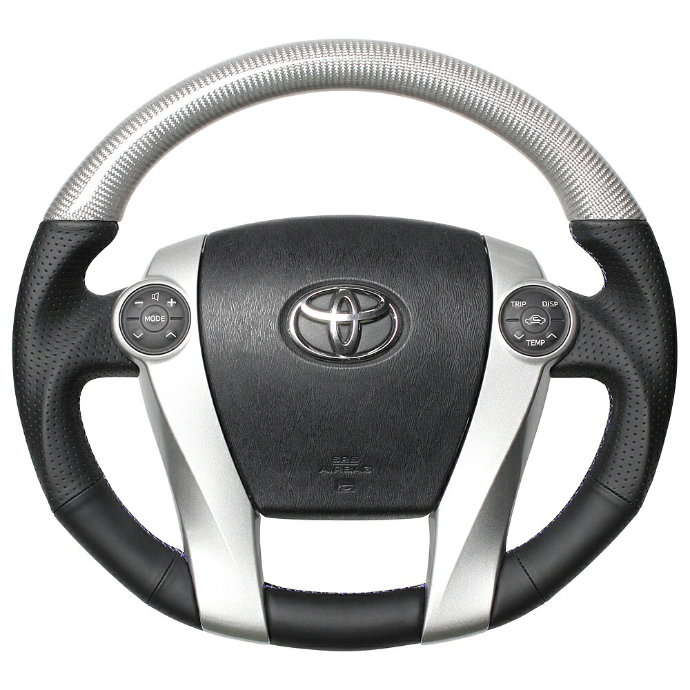【メーカー名】REAL/レアル/プレミアムシリーズ【適合車種】トヨタ　プリウス【年式/型式】H21(2009).5〜H27(2015).12/30系/G's含む【商品名】ステアリング【セット内容】-【塗装/未塗装】-【カラー】シルバーカーボン つやあり ブルー×シルバー ユーロステッチ 【素材】-【特記事項】オーバルシェイプ / 純正同径 / ガングリップ。ウォルスドルフナッパレザー / ユーロステッチ。この商品にエアバッグやパドルシフト、スイッチ、カバー・エンブレム類は付属しておりません。純正品を再使用してください。純正ステアリングがステアリングヒーター付きの場合、この商品に交換するとステアリングヒーターは作動しません。フレーム(骨組み)部分は車種別専用設計品ではありますが、車種別個体差と商品個体差によっては、ステアリングが水平位置より回転方向に対して若干傾く場合がございます。 このような場合は、車両側のタイロッドの調整により補正を行って下さい。また、その費用につきましては、お客様にてご負担下さいますようお願いいたします。30-BST-SLC【定価】68200円【納期】納期はメーカーの在庫や生産状況によって異なりますのでトラブル防止の為、必ず事前にお問い合わせ下さい。【送料/配送】■この商品の基本送料(本州、四国、九州)は【 送料無料 】となります。■北海道送料は【 送料無料 】となります。(※北海道送料が掛る場合、会計時に自動計算されませんのでご注意ください。)※沖縄県/離島は別途お見積りさせて頂きますので、ご注文前に必ず送料の確認をお願いします。車種：プリウス型式：30系年式：H21(2009).5〜H27(2015).12グレード：G's含むカラー：シルバーカーボン つやあり ブルー×シルバー ユーロステッチ 特記事項：PCページにてご確認ください。【送料】*基本送料(本州四国九州)：送料無料*北海道送料：送料無料*【納期】*在庫状況・納期は商品毎に異なります。事前にご確認下さい。*メーカー直送商品。【注意】*メーカーで予告なく商品が廃番になる事があります。*受注生産商品については返品不可。*その他は、メーカーホームページをご参照ください。