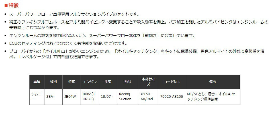 エッチケーエス ジムニー 3BA-JB64W レーシングサクション パワーフロー(エアクリーナー) セット 70020-AS106 HKS