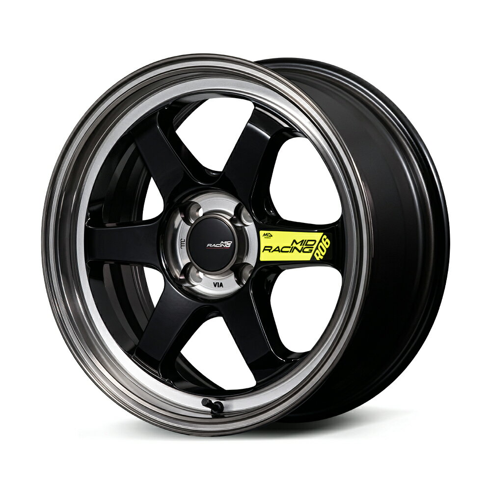 16インチ 4H100 7.0J 7J 35 4穴 R06 ホイール 1本 ブラッククリアポリッシュ MID RACING R06 マルカ