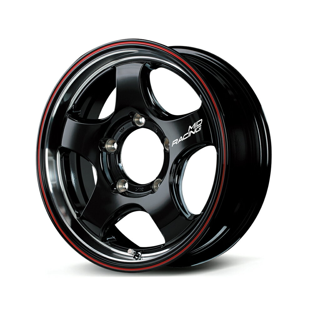16インチ 5H139.7 5.5J+20 5穴 ジムニー用ホイール 4本 ブラック リムヴァーティカルポリッシュレッドライン MID WHEELS MID RACING R05HC
