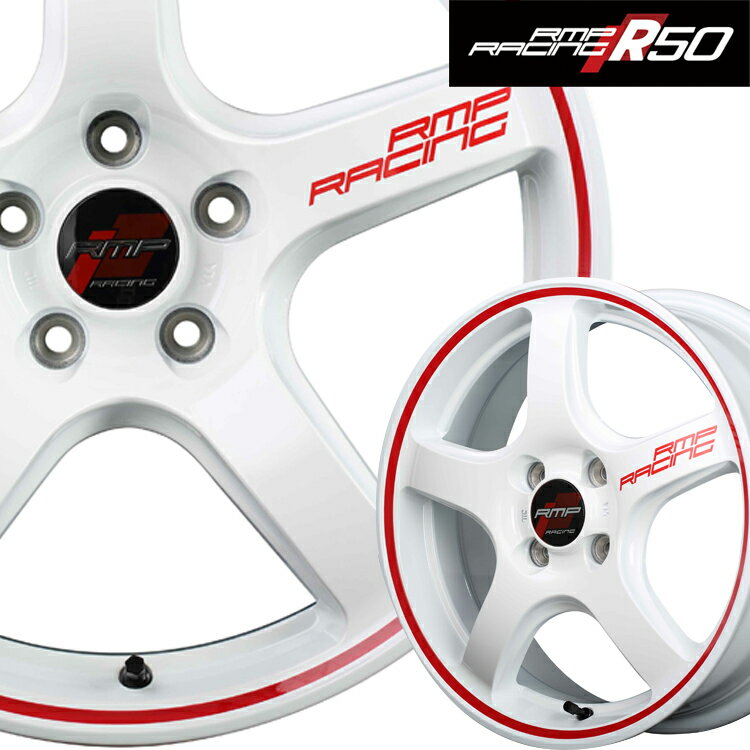Rakuten - MID RACING R50 ホイール 16インチ 4H100 6J+43 1本 ホワイト リムレッドライン マルカ