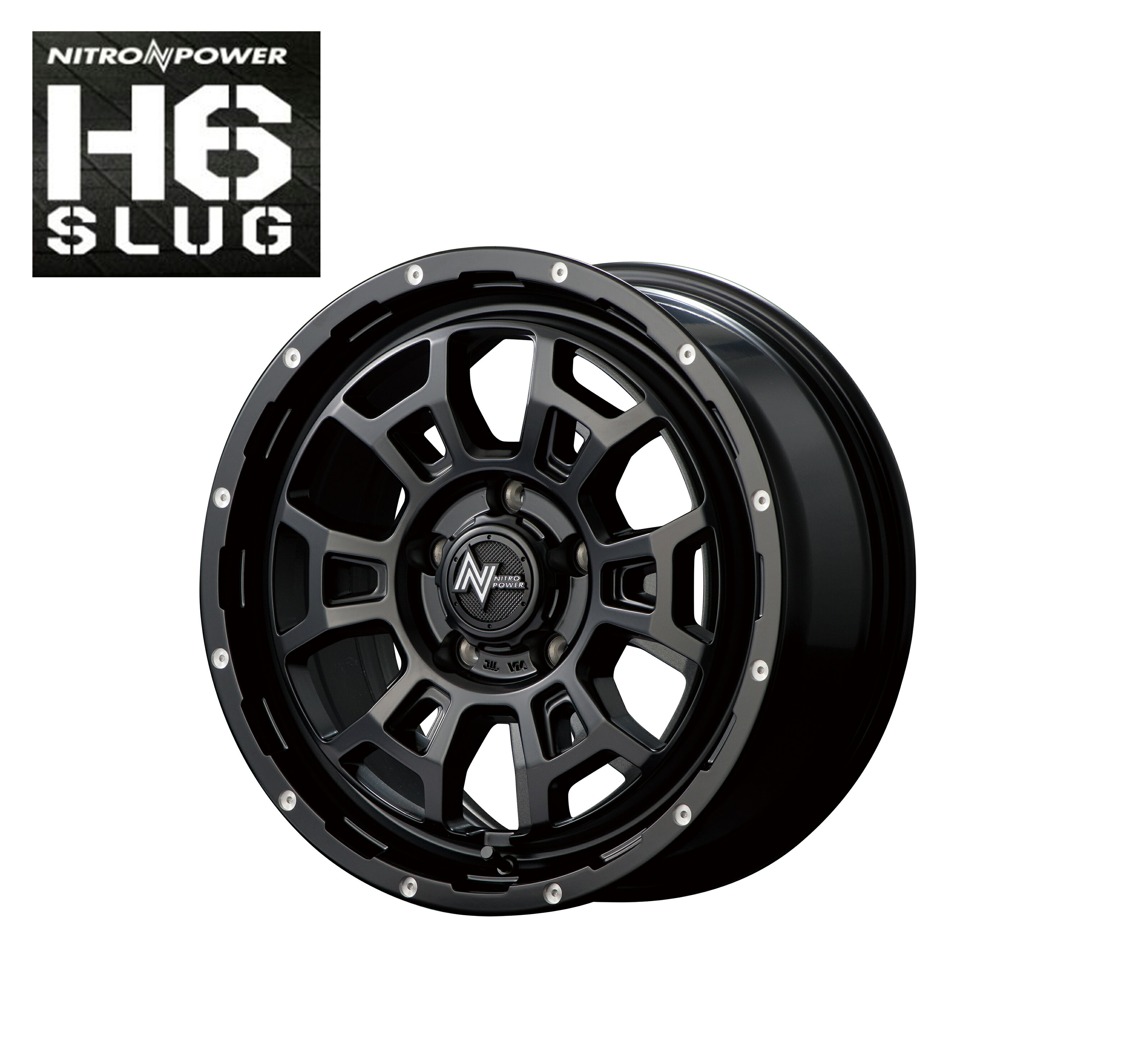 16インチ 5H114.3 7.0J 7J+40 5穴 ナイトロパワー スラッグ ホイール 4本 セミグロスブラック マシニング MID WHEELS NITRO POWER H6 SLUG