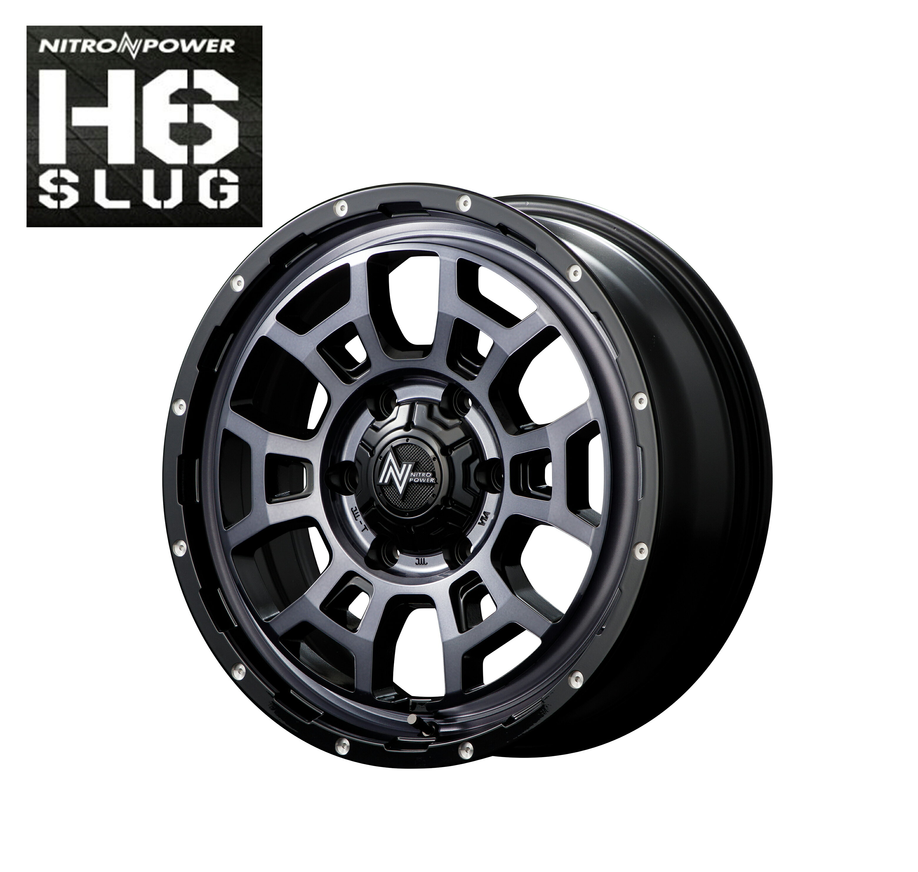 16インチ 6H139.7 6.5J+48 6穴 ナイトロパワー スラッグ ホイール 4本 ブラッククリア ピアスドリルド MID WHEELS NITRO POWER H6 SLUG