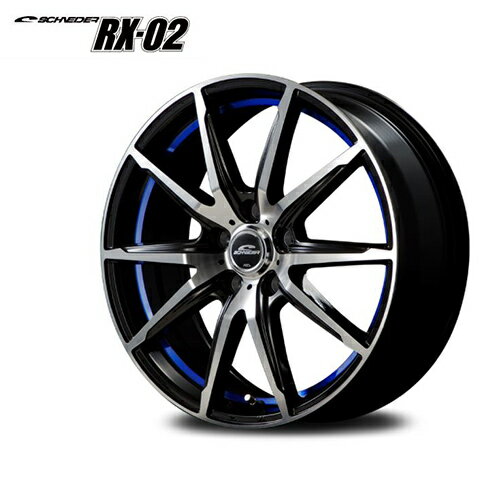 15インチ 4H100 4.5J+45 4穴 ホイール 4本 ブラックポリッシュ アンダーカットブルー MID WHEELS RX-02