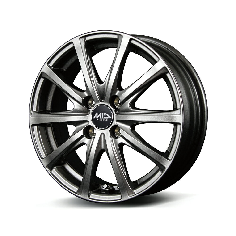 14インチ 4H100 4.5J+50 4穴 ホイール 1本 メタリックグレー MID WHEELS V25