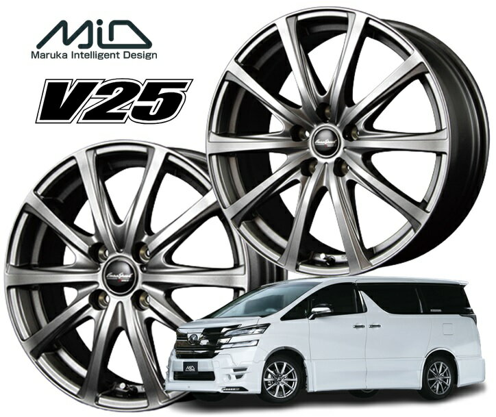 16インチ 4H100 6.0J 6J+43 4穴 ホイール 4本 メタリックグレー MID WHEELS V25