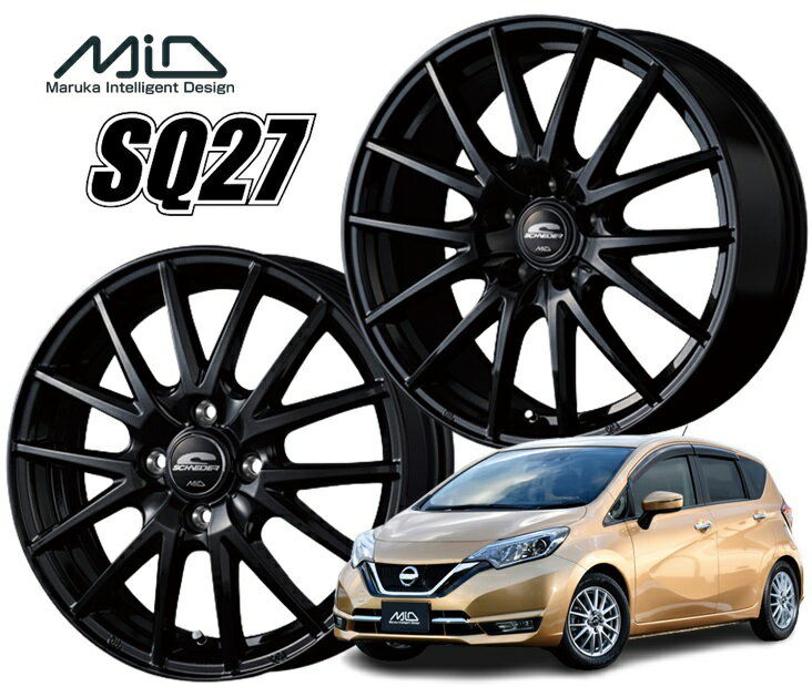 15インチ 4H100 4.5J+45 4穴 ホイール 4本 メタリックブラック MID WHEELS SQ27