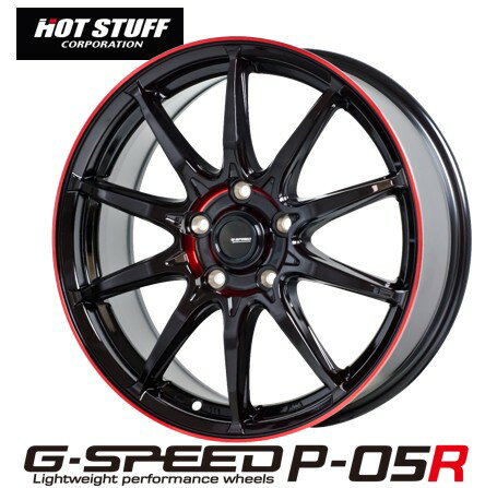 16インチ 5H114.3 6.5J+48 5穴 1本 ジースピードP05R ホイール G-SPEED P05R HOT STUFF ホットスタッフ BK RED