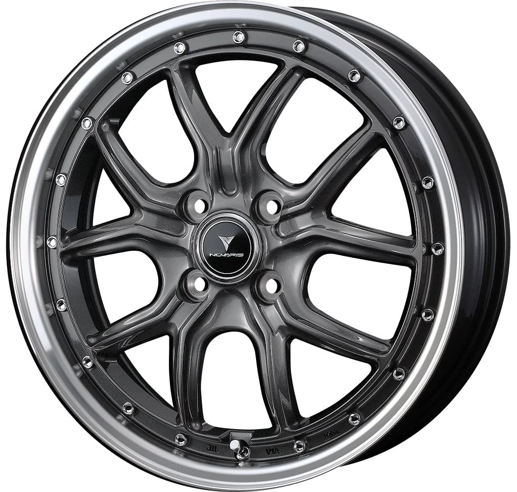 15インチ 4H100 4.5J+45 4穴 ノヴァリス アセット ホイール 4本 ガンメタ リムポリッシュ WEDS NOVARIS ASSETE S1