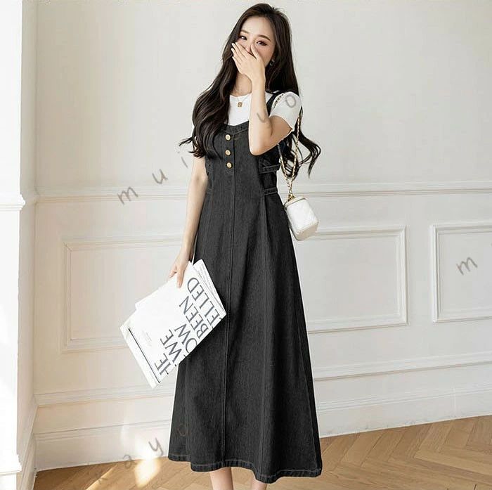 サロペット キャミワンピース デニム スカート ロングワンピース 春夏 綿混 きれいめ オフィス 仕事 ゆったり 大きいサイズ カジュアル sinei24-10032171 信栄24 サンプル画像3