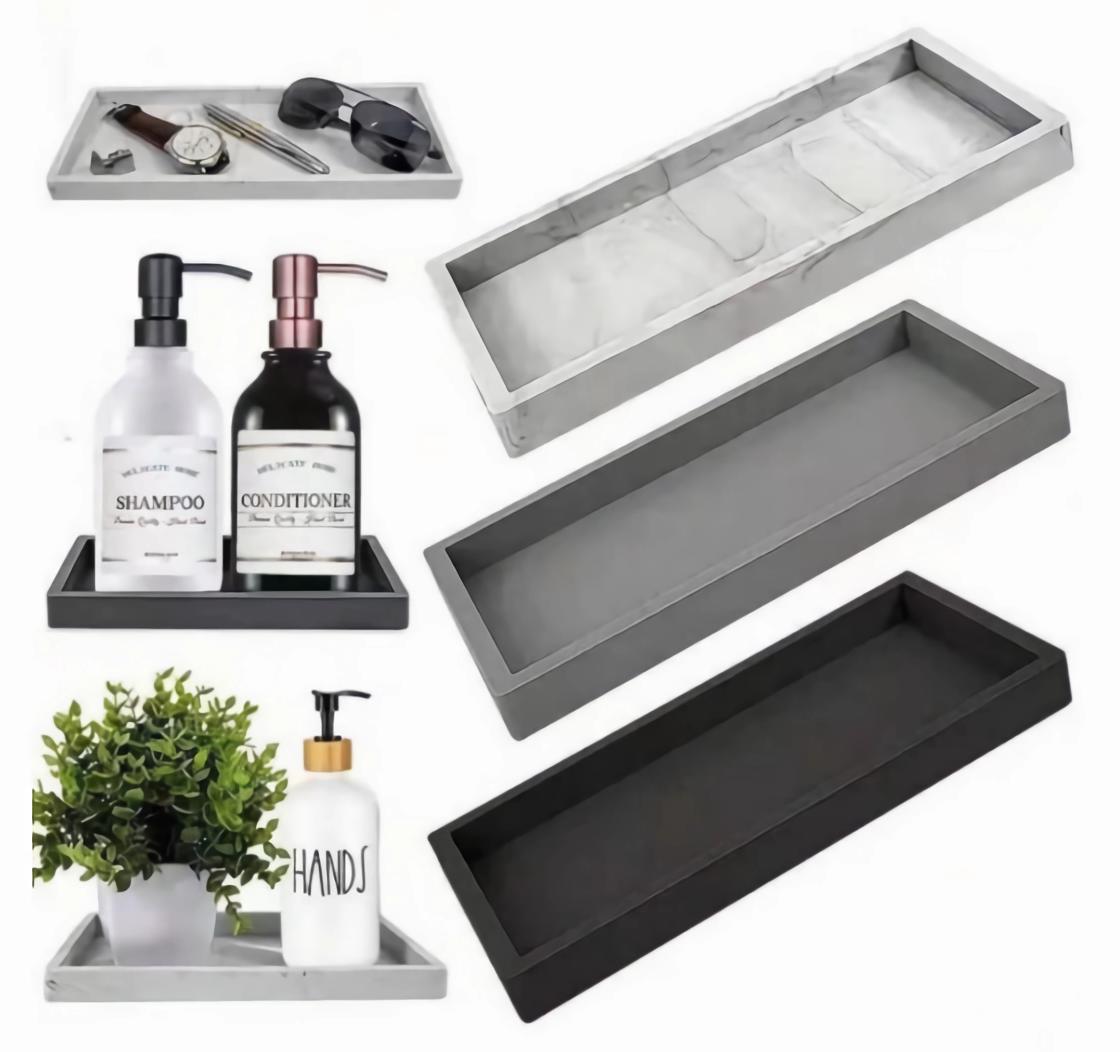 トレイ バニティトレイ シリコン製 洗面台用トレイ 香水の保管トレイ アクセサリーのディスプレイトレイ ブラック/ホワイト/グレー 多機能 防水 弾力性 耐摩耗性 小物収納 バスルーム リビング ベッドルーム オフィス 学校 シンプル