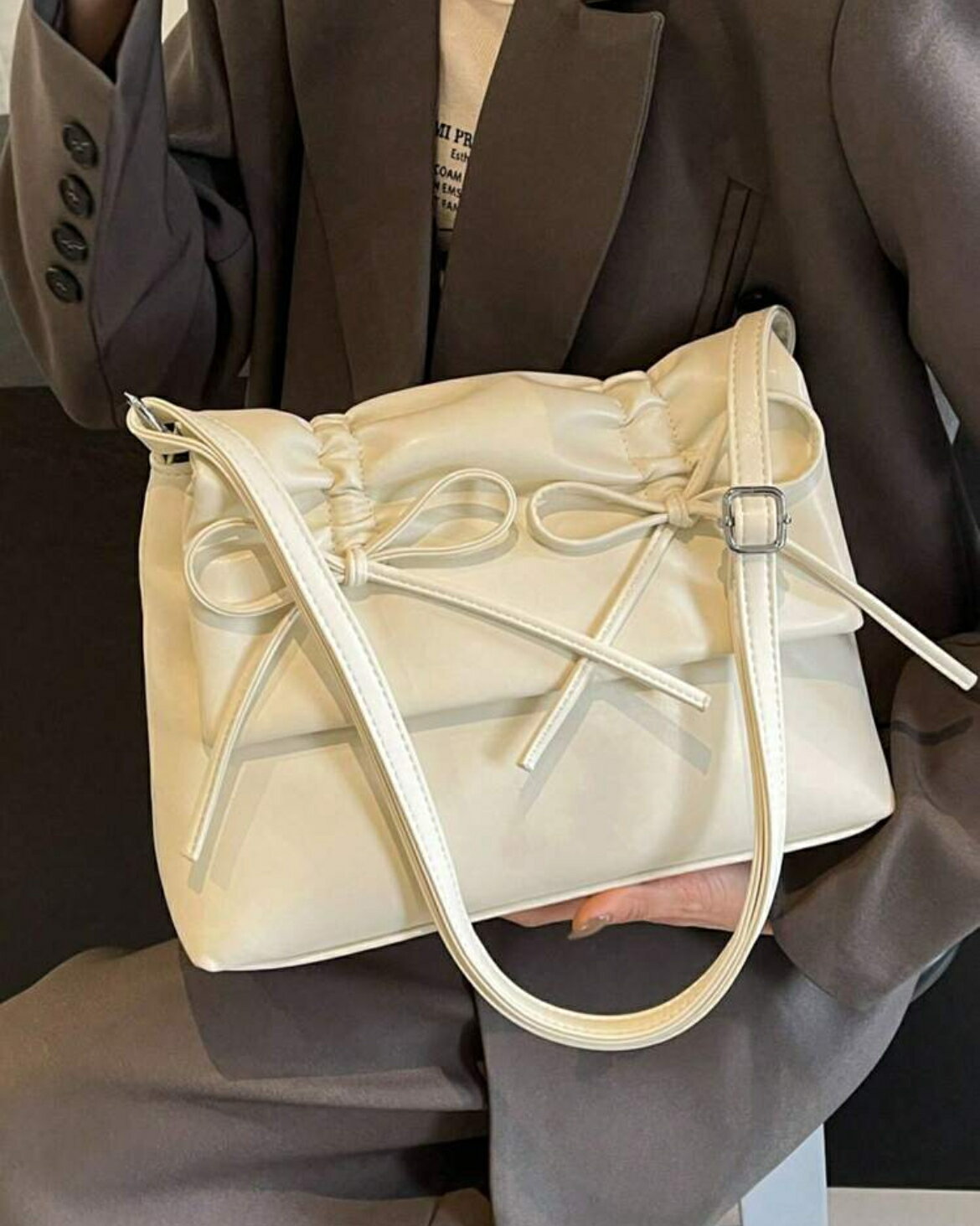 バッグトートバッグリボン装飾PU素...