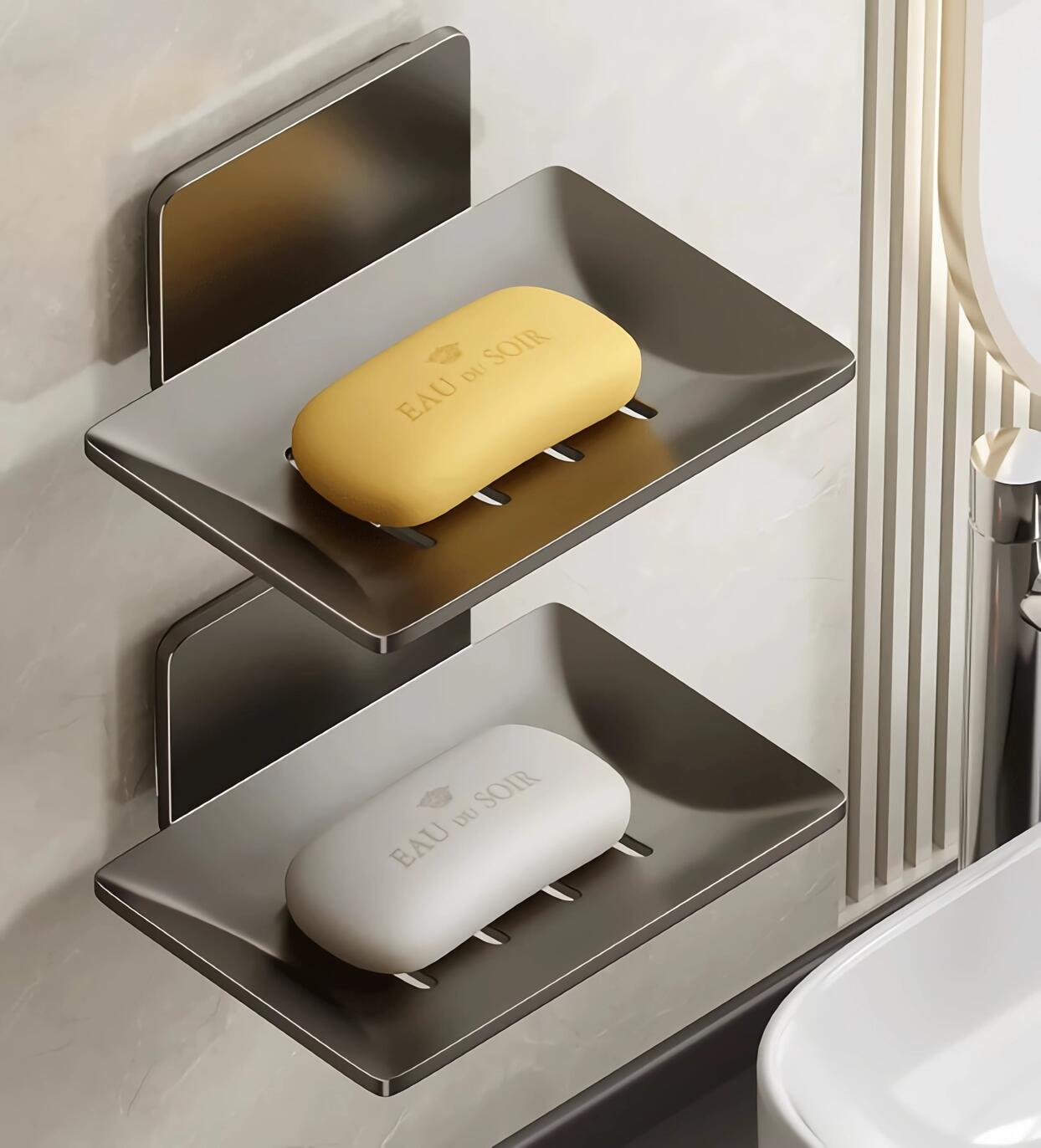 ソープトレー 石鹸ホルダー 小物置き ソープディッシュ 水切り アルミ 防水防錆 多機能 2段 バスルーム 浴室用ラック お風呂 洗面台 壁付け 取り付け簡単 ...