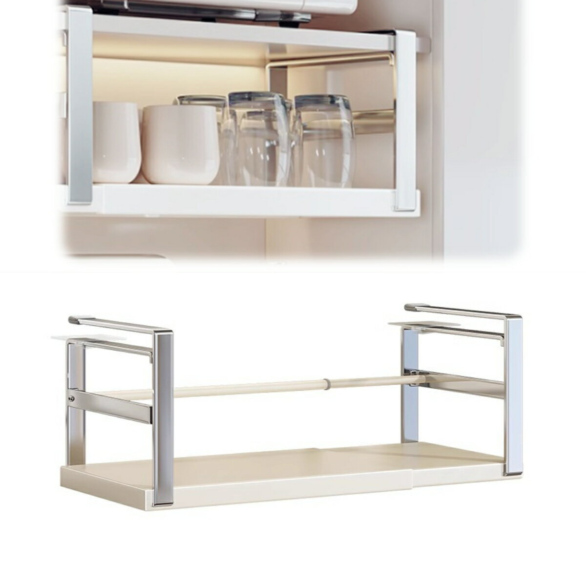 吊り下げ棚 棚下収納 収納ラック 調味料収納 キッチンキャビネット プレート ステンレス鋼 伸縮可能 多..