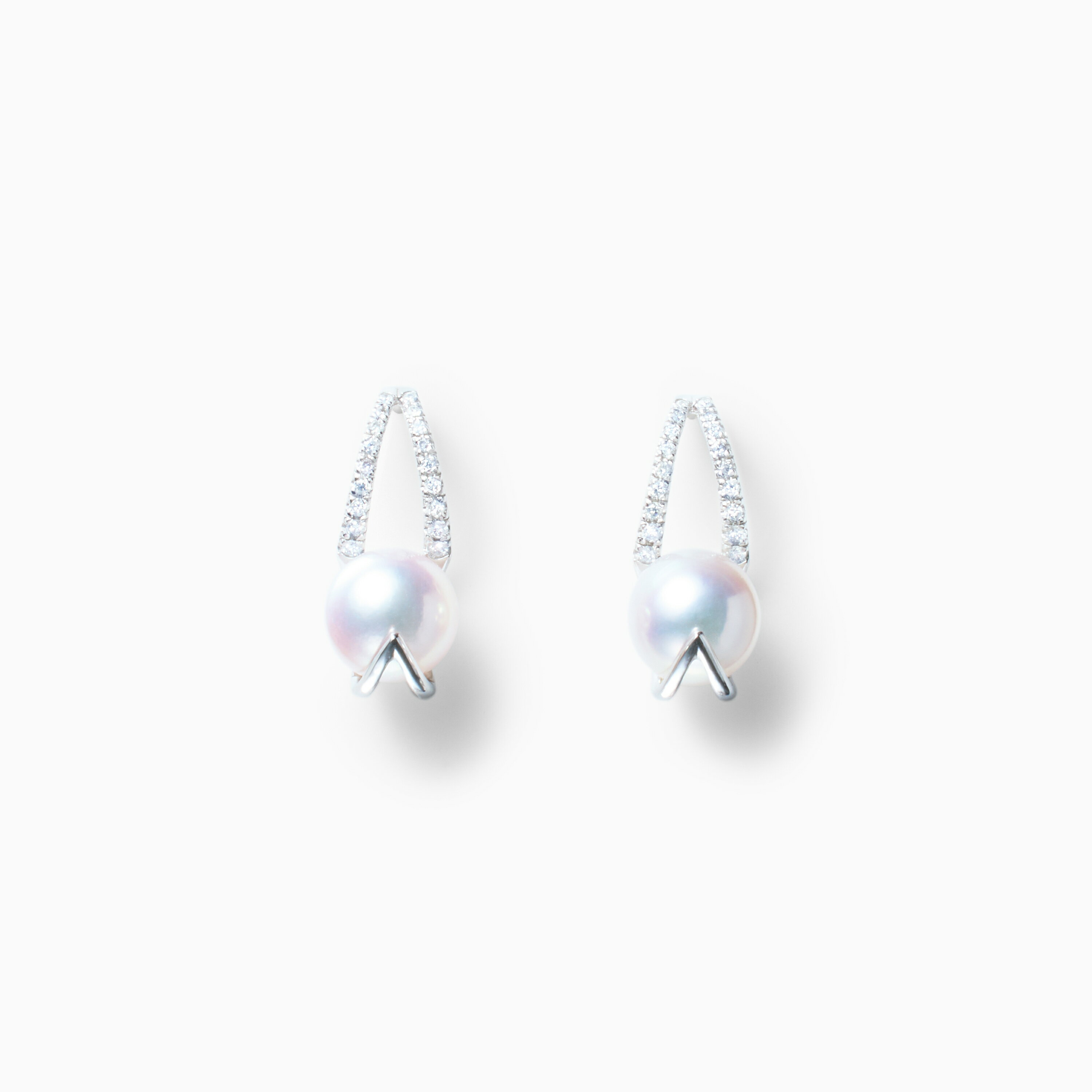 Rakuten - 《真珠大卸からの直販》■テリ評価100点満点・K18WG・0.22ct■越物花珠真珠8.5mmUPピアス[ホワイト系ピンクグリーン] 8.5mmUP【送料無料】