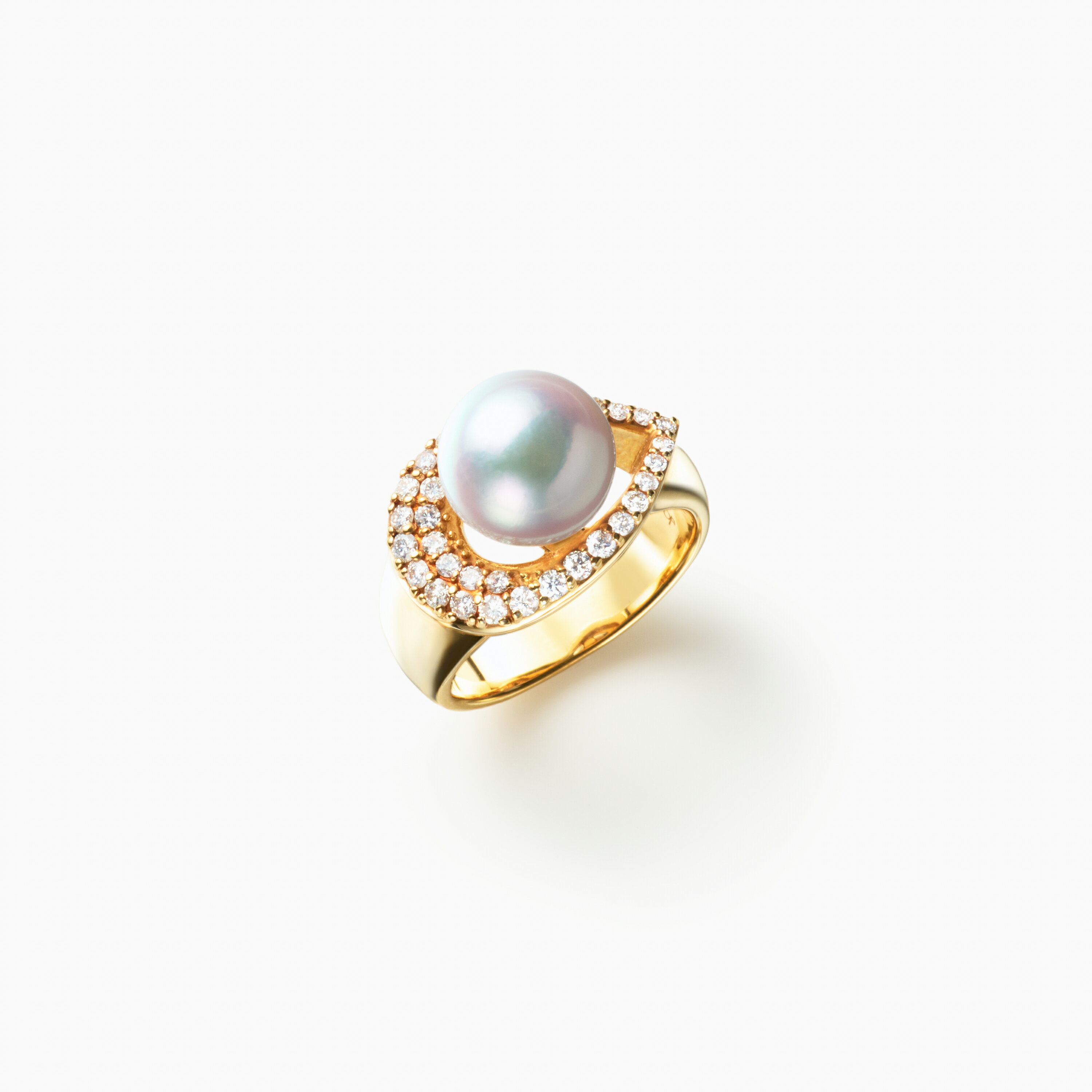 Rakuten - 《真珠大卸からの直販》■テリ評価95点・真珠を取り巻くティアドロップの最高級デザイン■越物花珠真珠9.5mmUP K18YG製リング[ホワイト系グリーンピンク] 9.5mmUP【送料無料】