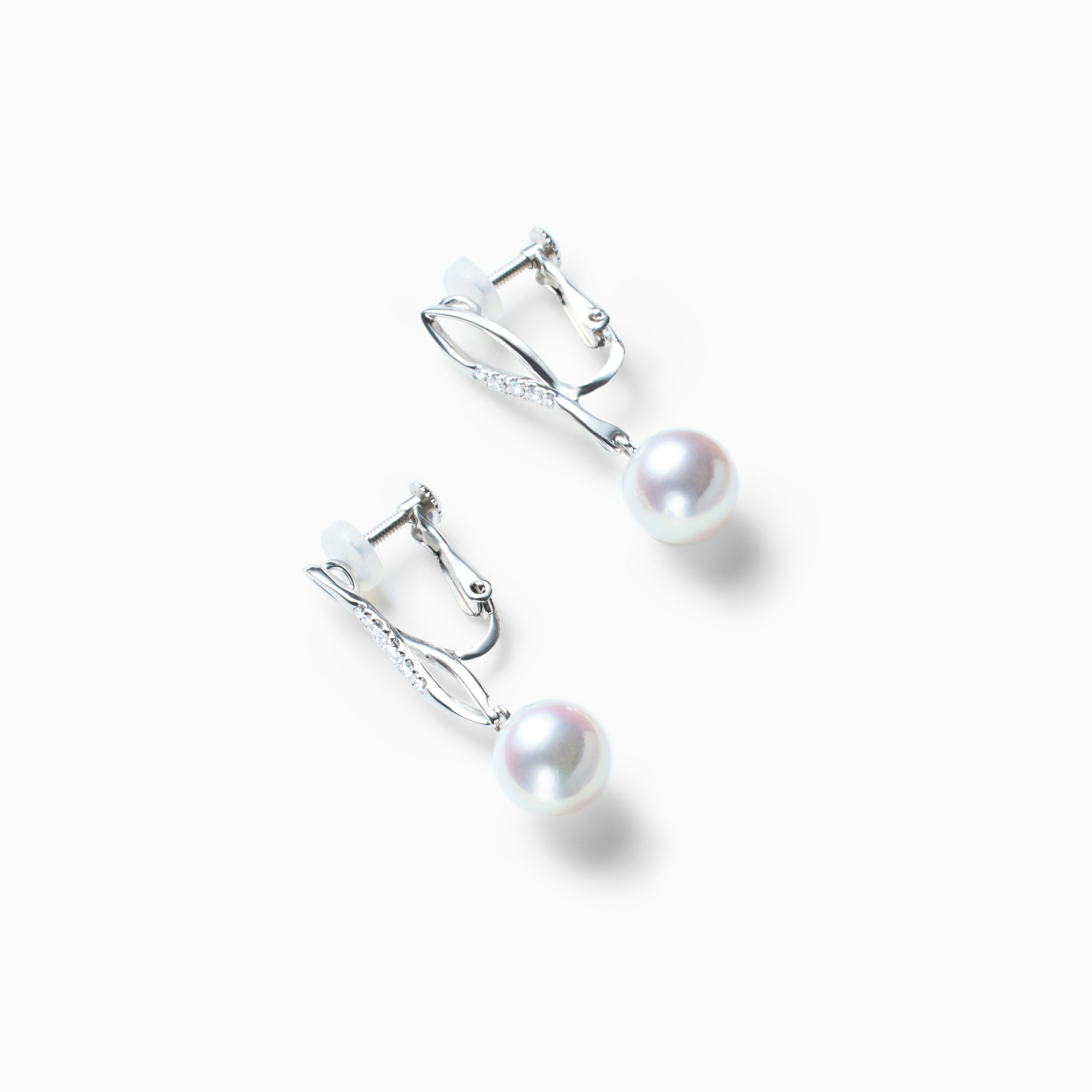 《真珠大卸からの直販》■テリ評価100点満点・K18WG・0.08ct■越物花珠真珠8mmUPイヤリング[ホワイト系ピンクグリーン] 8.0mmUP【送料無料】