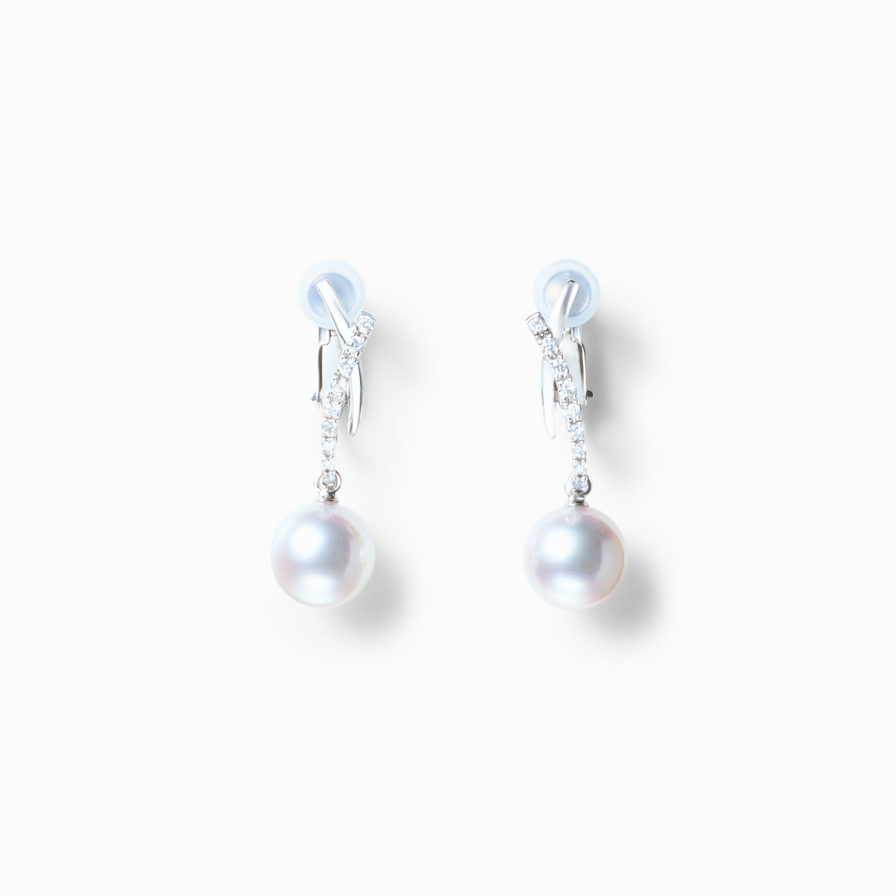 Rakuten - 《真珠大卸からの直販》■テリ評価100点満点・K18WG・0.14ct■越物花珠真珠8mmUPイヤリング[ホワイト系ピンクグリーン] 8.0mmUP【送料無料】