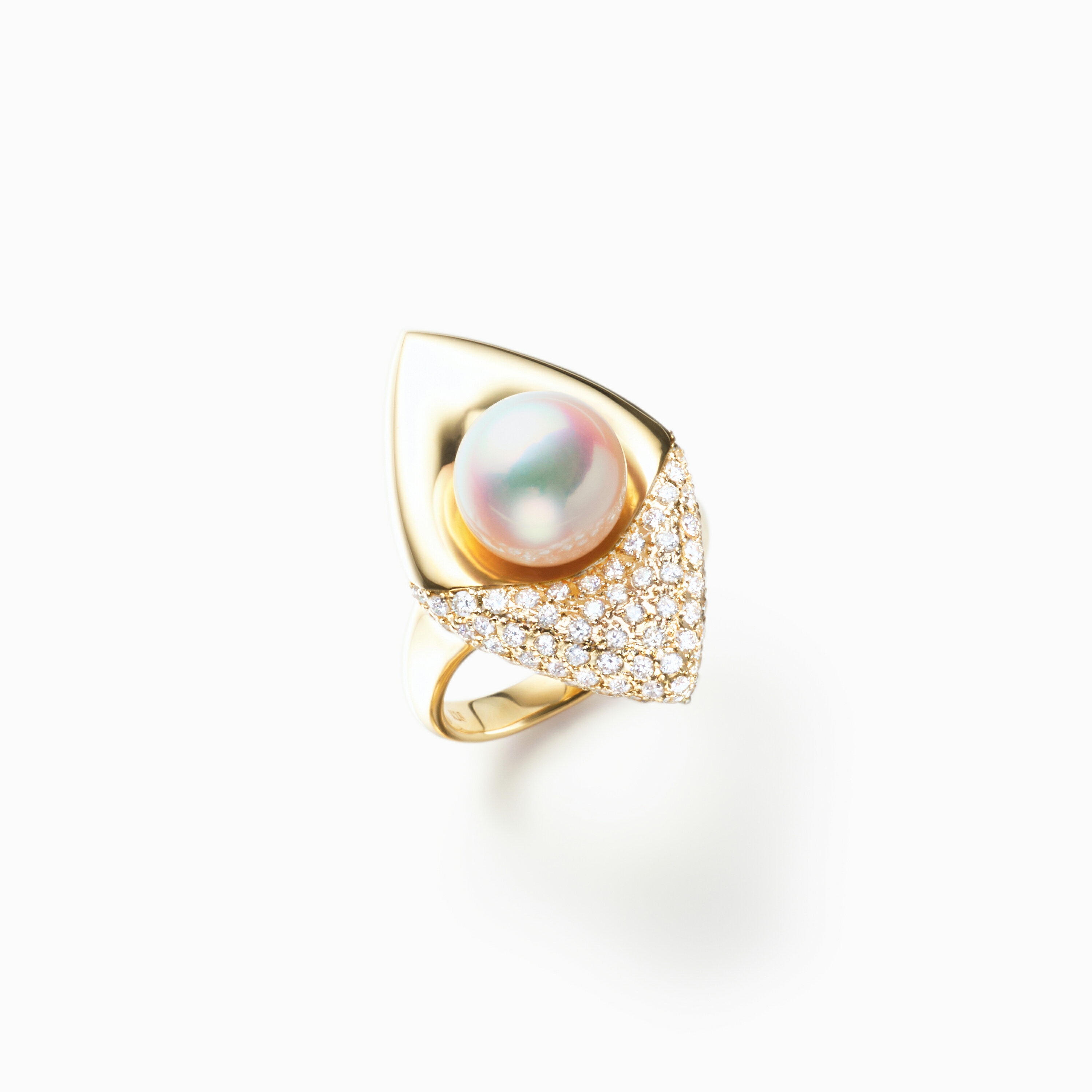 Rakuten - 《真珠大卸からの直販》■テリ評価100点満点・完璧な美しさの光沢に、黄金の優雅が寄り添う■越物花珠真珠9mmUP K18YG製リング[純白ホワイト系ピンクグリーン] 9mmUP【送料無料】